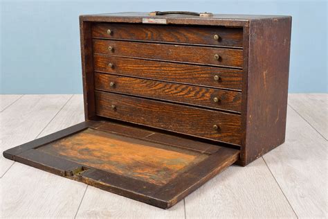 industrial green 1930's small two drawer metal box with handles|Vintage Industrial Boxes .